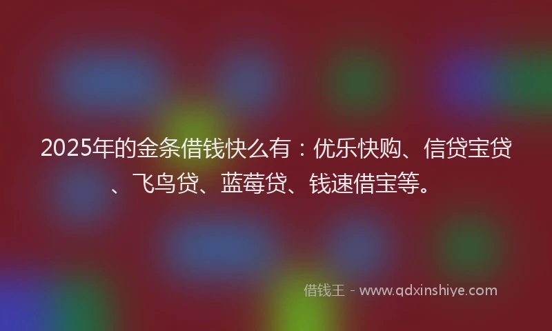 2025年的金条借钱快么有：优乐快购、信贷宝贷、飞鸟贷、蓝莓贷、钱速借宝等。