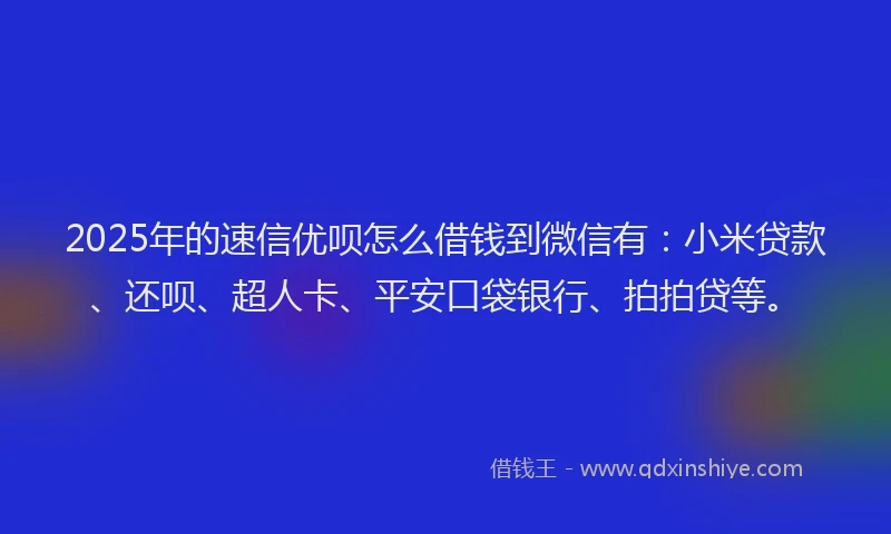 2025年的速信优呗怎么借钱到微信有：小米贷款、还呗、超人卡、平安口袋银行、拍拍贷等。