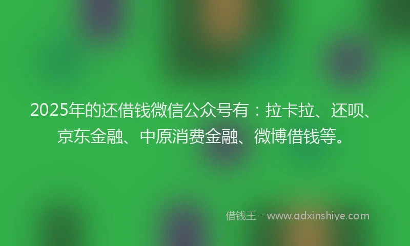 2025年的还借钱微信公众号有：拉卡拉、还呗、京东金融、中原消费金融、微博借钱等。