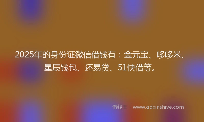 2025年的身份证微信借钱有：金元宝、哆哆米、星辰钱包、还易贷、51快借等。