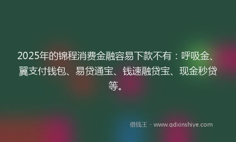 2025年的锦程消费金融容易下款不有：呼吸金、翼支付钱包、易贷通宝、钱速融贷宝、现金秒贷等。