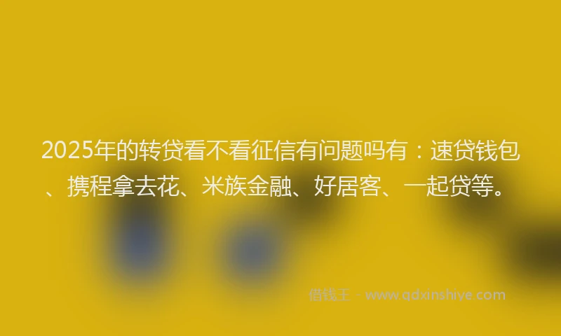 2025年的转贷看不看征信有问题吗有：速贷钱包、携程拿去花、米族金融、好居客、一起贷等。