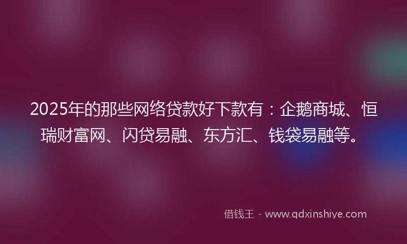 2025年的那些网络贷款好下款有：企鹅商城、恒瑞财富网、闪贷易融、东方汇、钱袋易融等。
