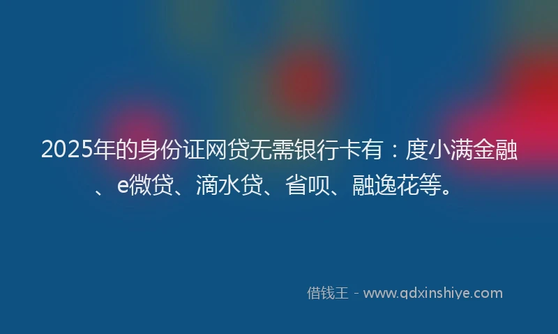 2025年的身份证网贷无需银行卡有：度小满金融、e微贷、滴水贷、省呗、融逸花等。