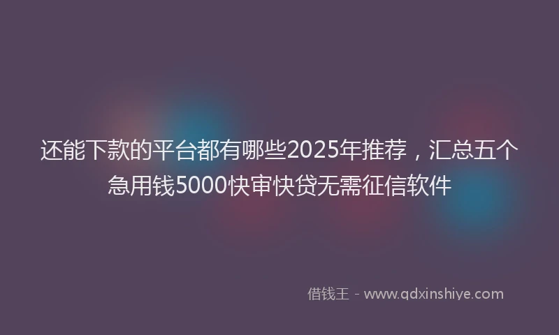 还能下款的平台都有哪些2025年推荐，汇总五个急用钱5000快审快贷无需征信软件