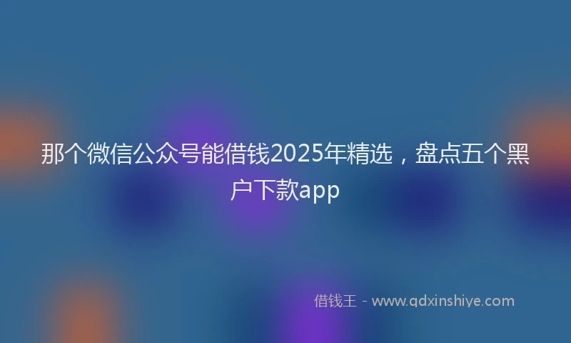 那个微信公众号能借钱2025年精选，盘点五个黑户下款app