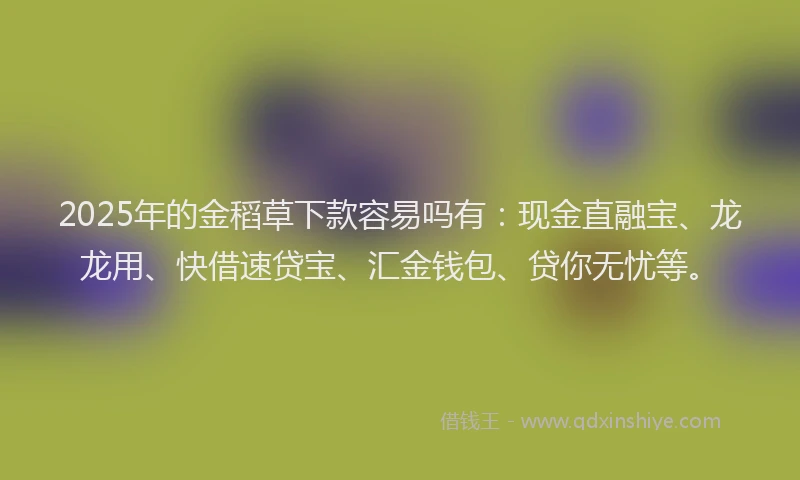 2025年的金稻草下款容易吗有：现金直融宝、龙龙用、快借速贷宝、汇金钱包、贷你无忧等。