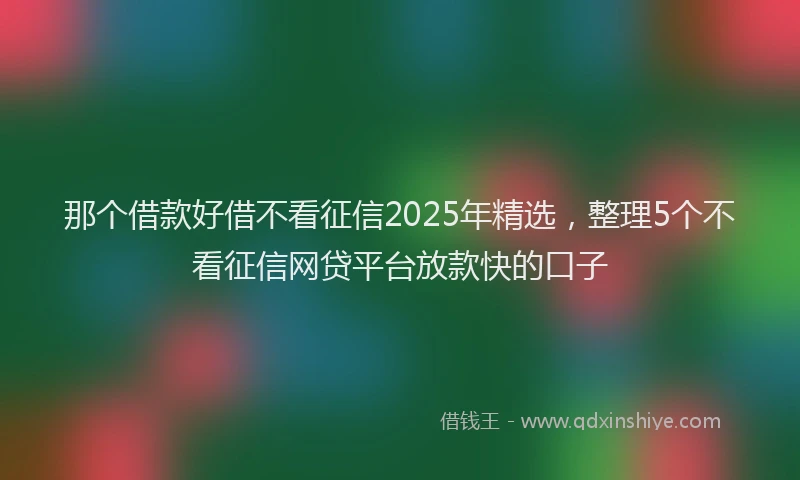那个借款好借不看征信2025年精选，整理5个不看征信网贷平台放款快的口子