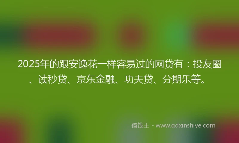 2025年的跟安逸花一样容易过的网贷有：投友圈、读秒贷、京东金融、功夫贷、分期乐等。