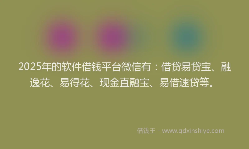 2025年的软件借钱平台微信有：借贷易贷宝、融逸花、易得花、现金直融宝、易借速贷等。
