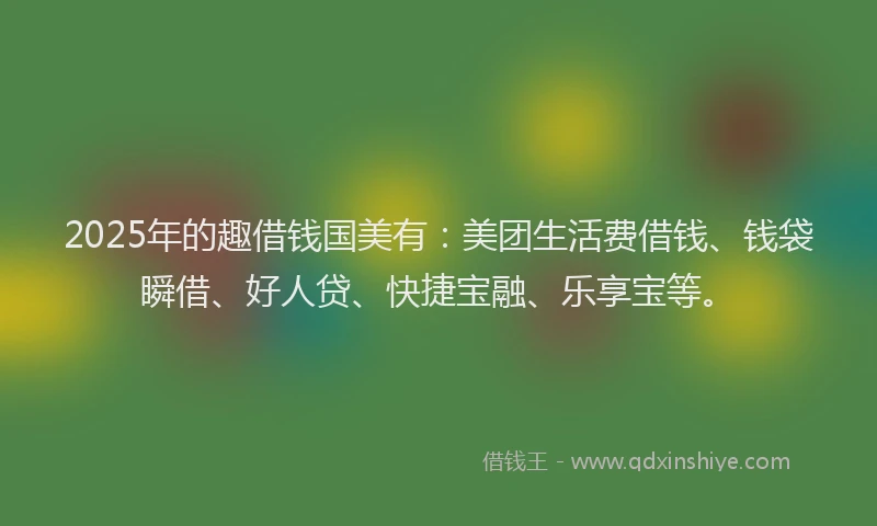 2025年的趣借钱国美有：美团生活费借钱、钱袋瞬借、好人贷、快捷宝融、乐享宝等。