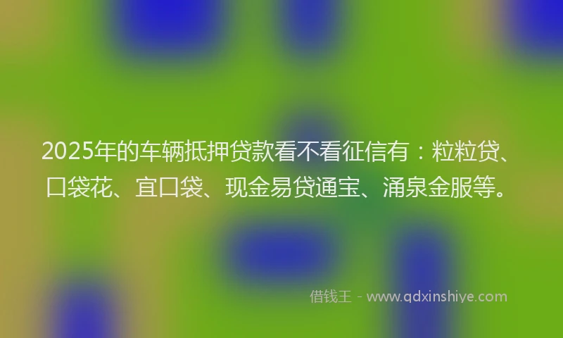 2025年的车辆抵押贷款看不看征信有：粒粒贷、口袋花、宜口袋、现金易贷通宝、涌泉金服等。
