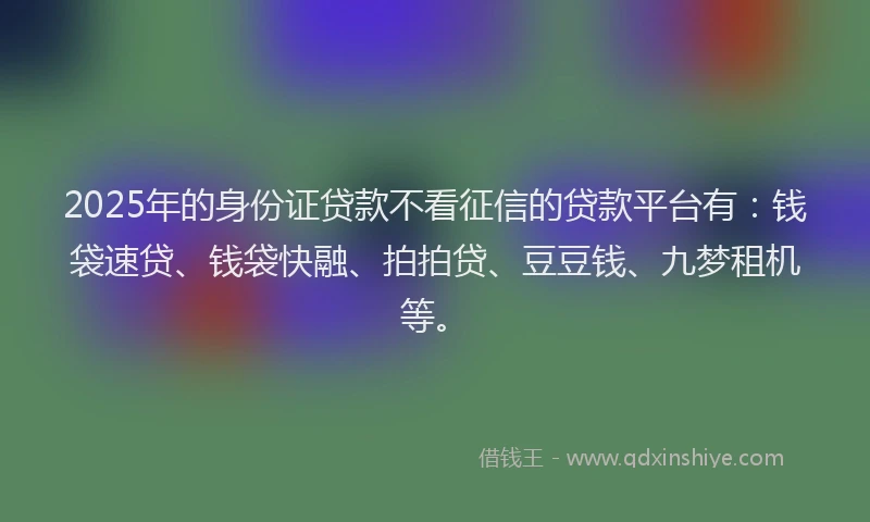 2025年的身份证贷款不看征信的贷款平台有：钱袋速贷、钱袋快融、拍拍贷、豆豆钱、九梦租机等。