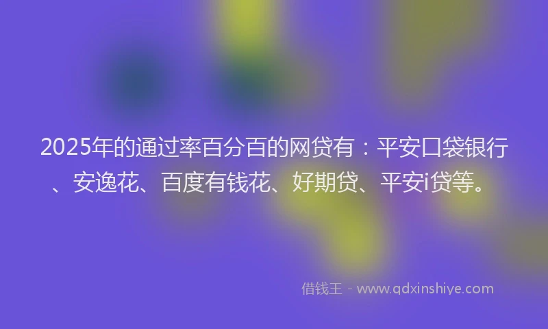 2025年的通过率百分百的网贷有：平安口袋银行、安逸花、百度有钱花、好期贷、平安i贷等。