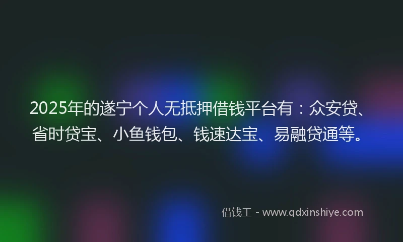 2025年的遂宁个人无抵押借钱平台有：众安贷、省时贷宝、小鱼钱包、钱速达宝、易融贷通等。