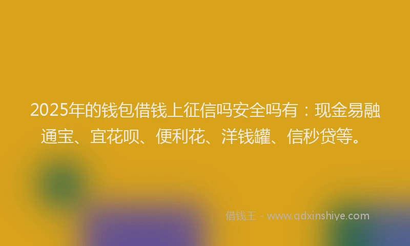 2025年的钱包借钱上征信吗安全吗有：现金易融通宝、宜花呗、便利花、洋钱罐、信秒贷等。
