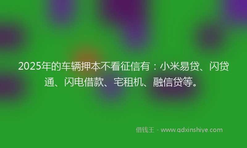 2025年的车辆押本不看征信有：小米易贷、闪贷通、闪电借款、宅租机、融信贷等。