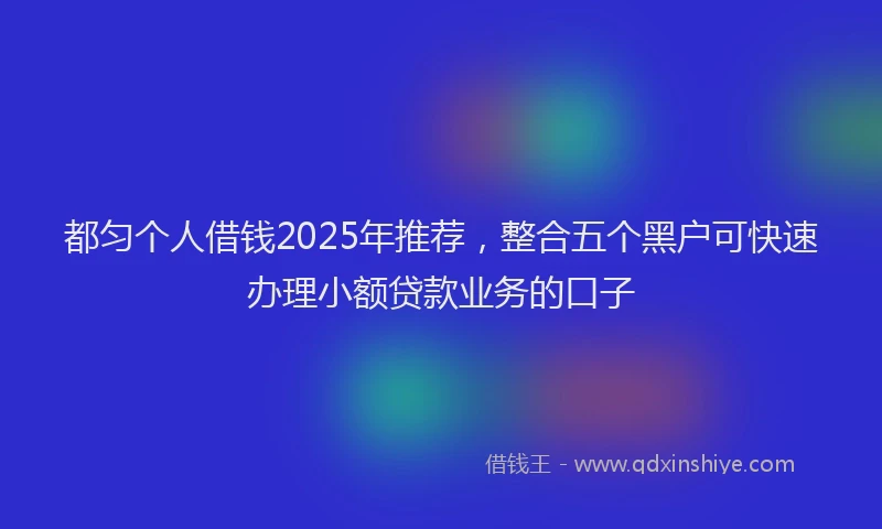 都匀个人借钱2025年推荐，整合五个黑户可快速办理小额贷款业务的口子