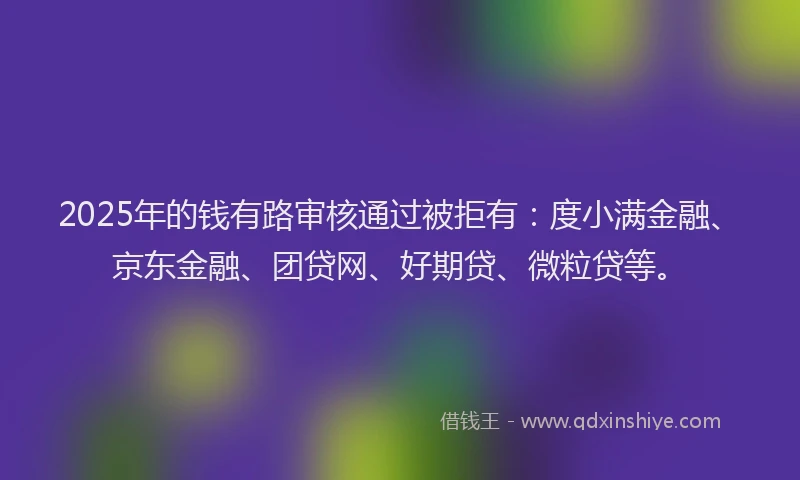 2025年的钱有路审核通过被拒有：度小满金融、京东金融、团贷网、好期贷、微粒贷等。
