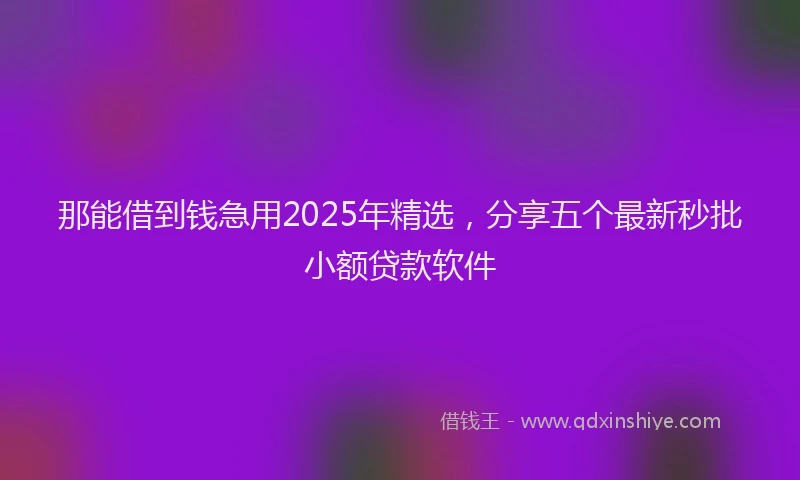 那能借到钱急用2025年精选，分享五个最新秒批小额贷款软件