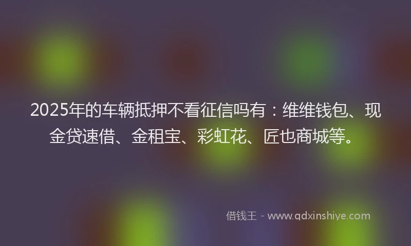 2025年的车辆抵押不看征信吗有：维维钱包、现金贷速借、金租宝、彩虹花、匠也商城等。
