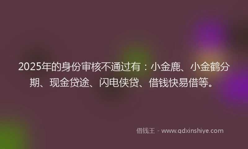 2025年的身份审核不通过有：小金鹿、小金鹤分期、现金贷途、闪电侠贷、借钱快易借等。