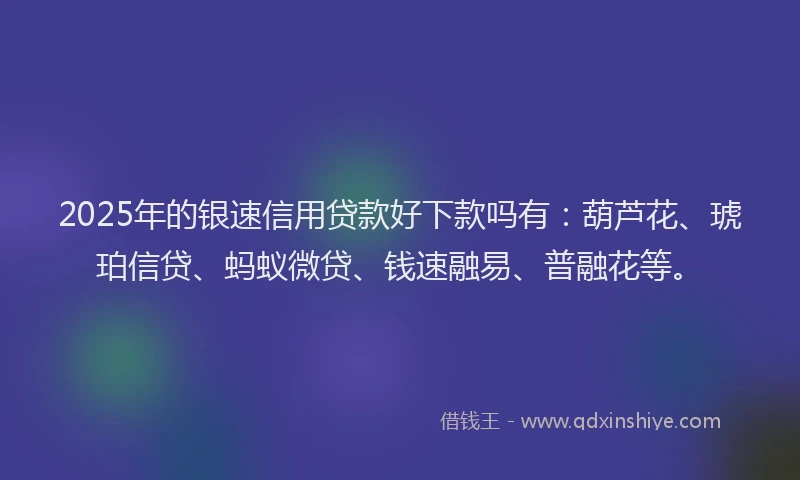 2025年的银速信用贷款好下款吗有：葫芦花、琥珀信贷、蚂蚁微贷、钱速融易、普融花等。