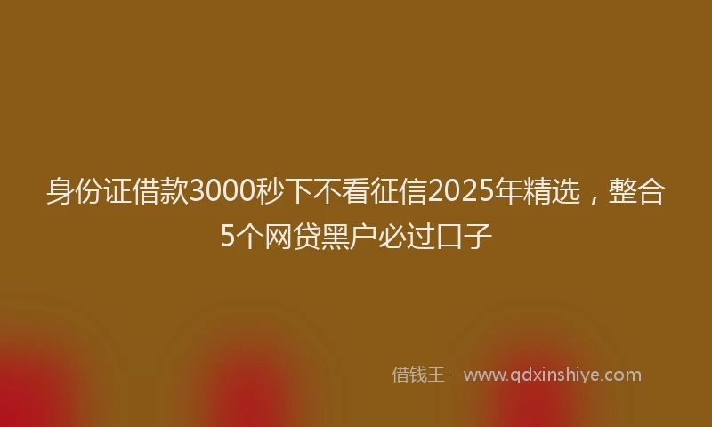 身份证借款3000秒下不看征信2025年精选，整合5个网贷黑户必过口子