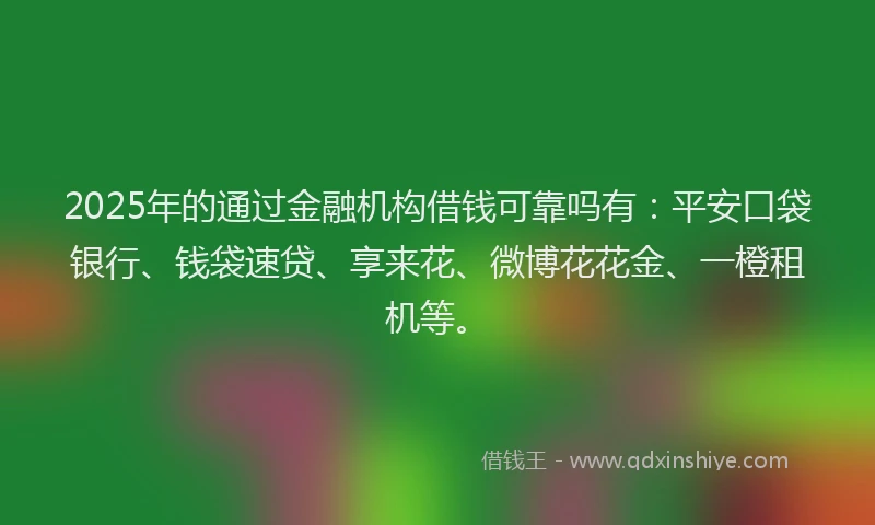 2025年的通过金融机构借钱可靠吗有：平安口袋银行、钱袋速贷、享来花、微博花花金、一橙租机等。