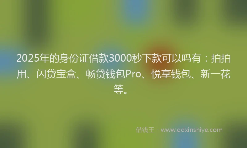 2025年的身份证借款3000秒下款可以吗有：拍拍用、闪贷宝盒、畅贷钱包Pro、悦享钱包、新一花等。