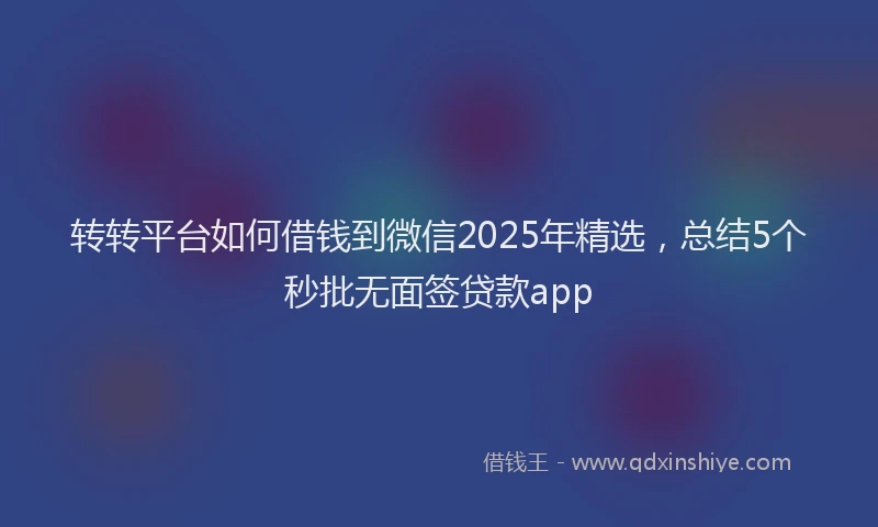 转转平台如何借钱到微信2025年精选，总结5个秒批无面签贷款app
