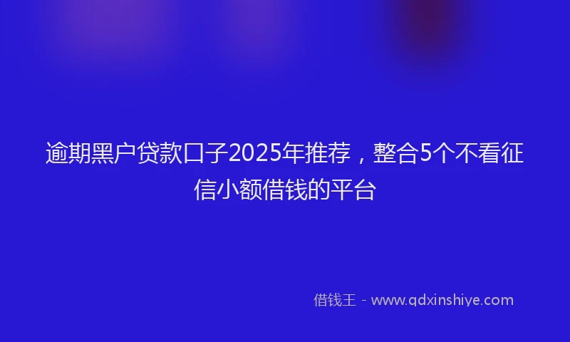 逾期黑户贷款口子2025年推荐，整合5个不看征信小额借钱的平台