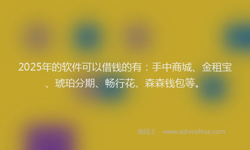 2025年的软件可以借钱的有：手中商城、金租宝、琥珀分期、畅行花、森森钱包等。