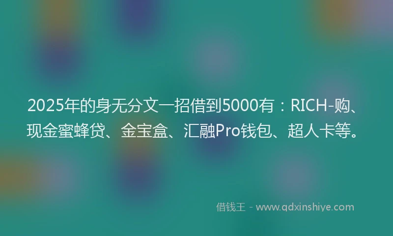 2025年的身无分文一招借到5000有：RICH-购、现金蜜蜂贷、金宝盒、汇融Pro钱包、超人卡等。