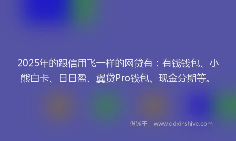 2025年的跟信用飞一样的网贷有：有钱钱包、小熊白卡、日日盈、翼贷Pro钱包、现金分期等。