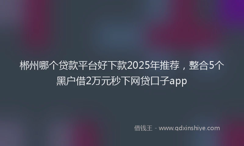 郴州哪个贷款平台好下款2025年推荐，整合5个黑户借2万元秒下网贷口子app
