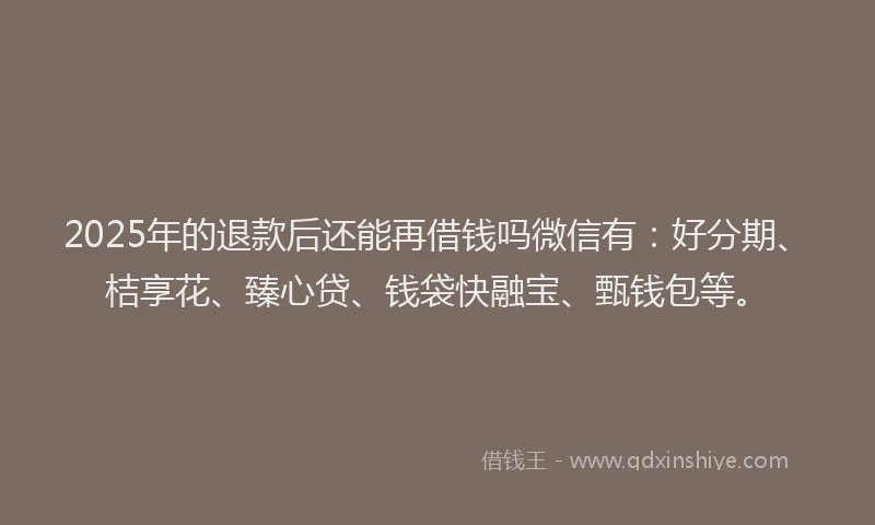 2025年的退款后还能再借钱吗微信有：好分期、桔享花、臻心贷、钱袋快融宝、甄钱包等。
