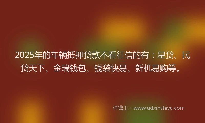 2025年的车辆抵押贷款不看征信的有：星贷、民贷天下、金瑞钱包、钱袋快易、新机易购等。