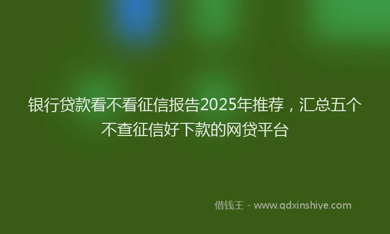银行贷款看不看征信报告2025年推荐，汇总五个不查征信好下款的网贷平台