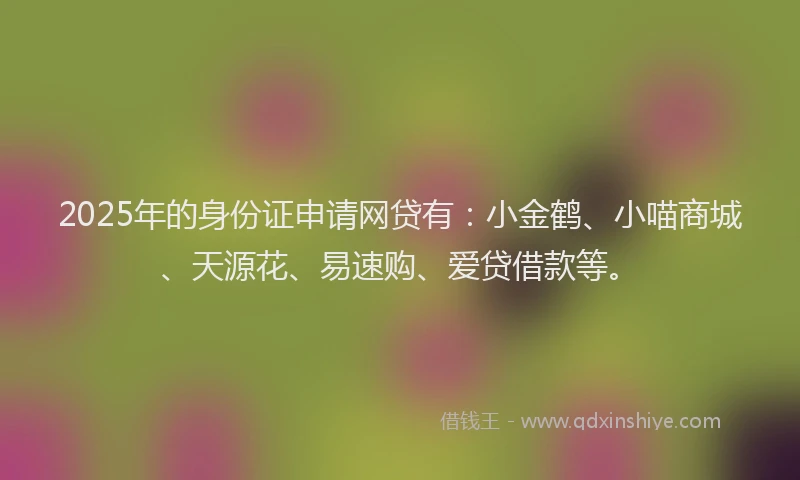2025年的身份证申请网贷有：小金鹤、小喵商城、天源花、易速购、爱贷借款等。