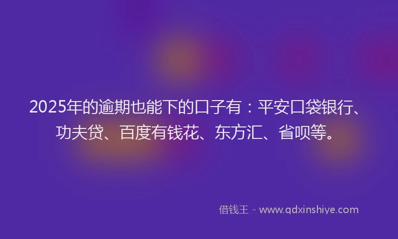 2025年的逾期也能下的口子有：平安口袋银行、功夫贷、百度有钱花、东方汇、省呗等。