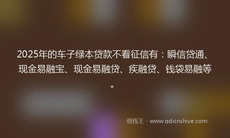 2025年的车子绿本贷款不看征信有：瞬信贷通、现金易融宝、现金易融贷、疾融贷、钱袋易融等。