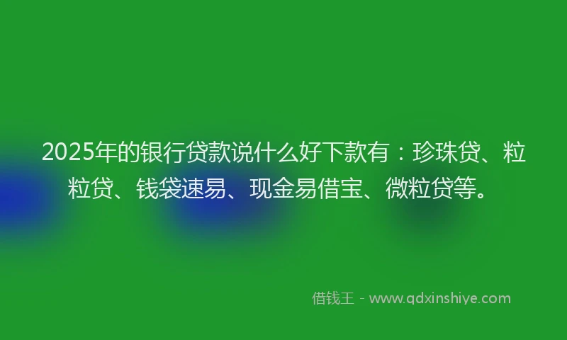 2025年的银行贷款说什么好下款有：珍珠贷、粒粒贷、钱袋速易、现金易借宝、微粒贷等。