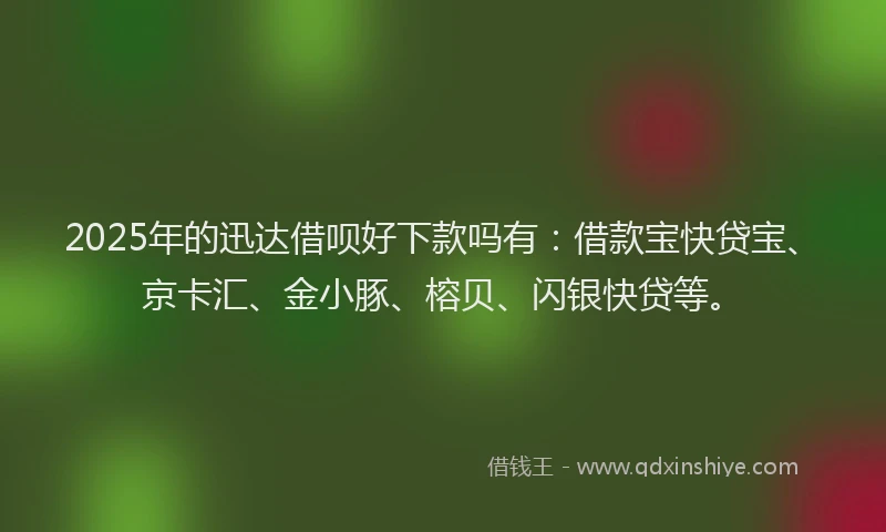 2025年的迅达借呗好下款吗有：借款宝快贷宝、京卡汇、金小豚、榕贝、闪银快贷等。