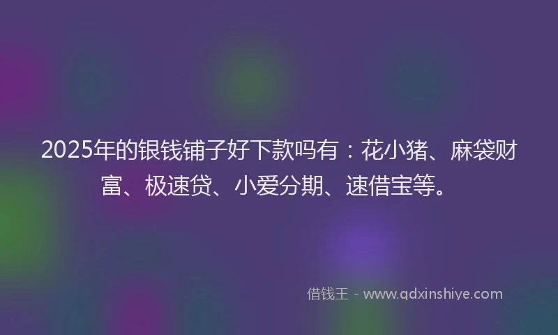 2025年的银钱铺子好下款吗有：花小猪、麻袋财富、极速贷、小爱分期、速借宝等。