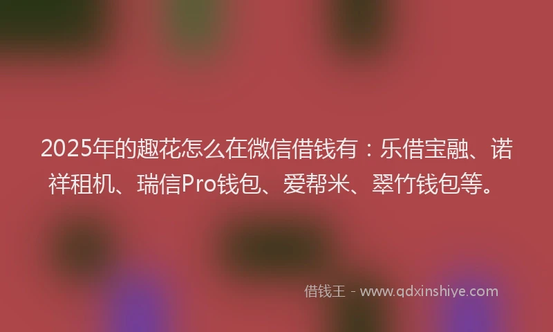 2025年的趣花怎么在微信借钱有：乐借宝融、诺祥租机、瑞信Pro钱包、爱帮米、翠竹钱包等。