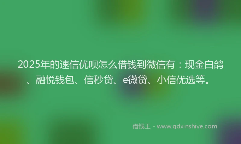 2025年的速信优呗怎么借钱到微信有：现金白鸽、融悦钱包、信秒贷、e微贷、小信优选等。