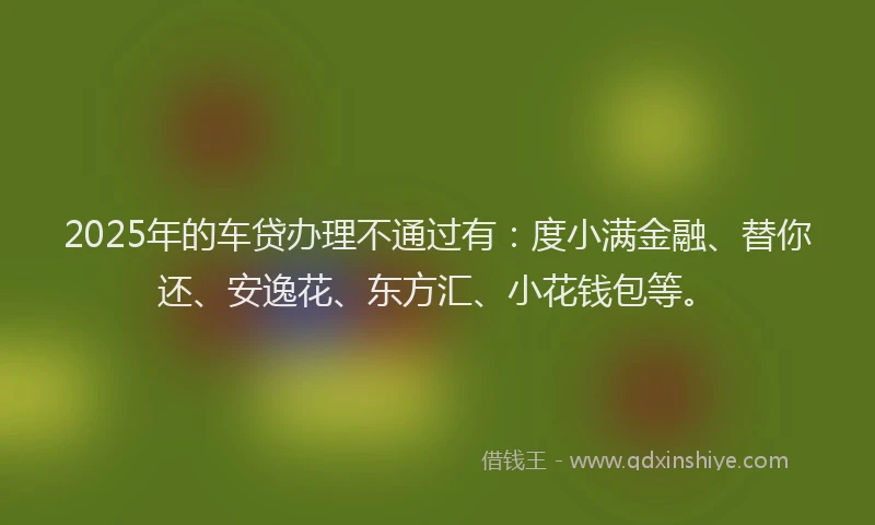 2025年的车贷办理不通过有：度小满金融、替你还、安逸花、东方汇、小花钱包等。