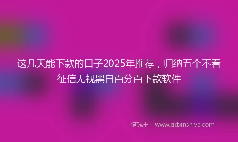 这几天能下款的口子2025年推荐，归纳五个不看征信无视黑白百分百下款软件