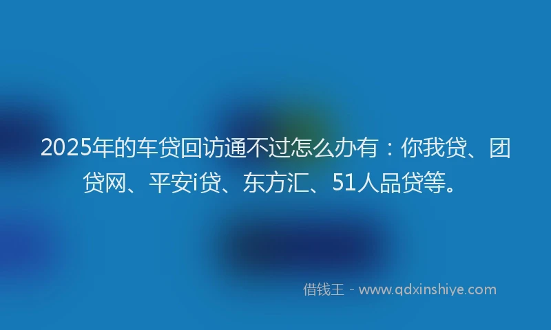 2025年的车贷回访通不过怎么办有：你我贷、团贷网、平安i贷、东方汇、51人品贷等。